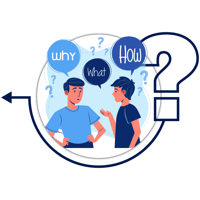 Person with box on head and question mark